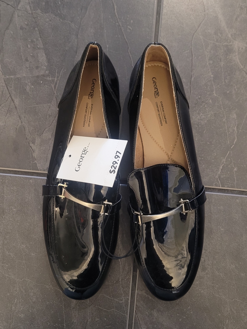 2/20 George Black Patent Loafers with Gold Accent Bar Size 8 NWT